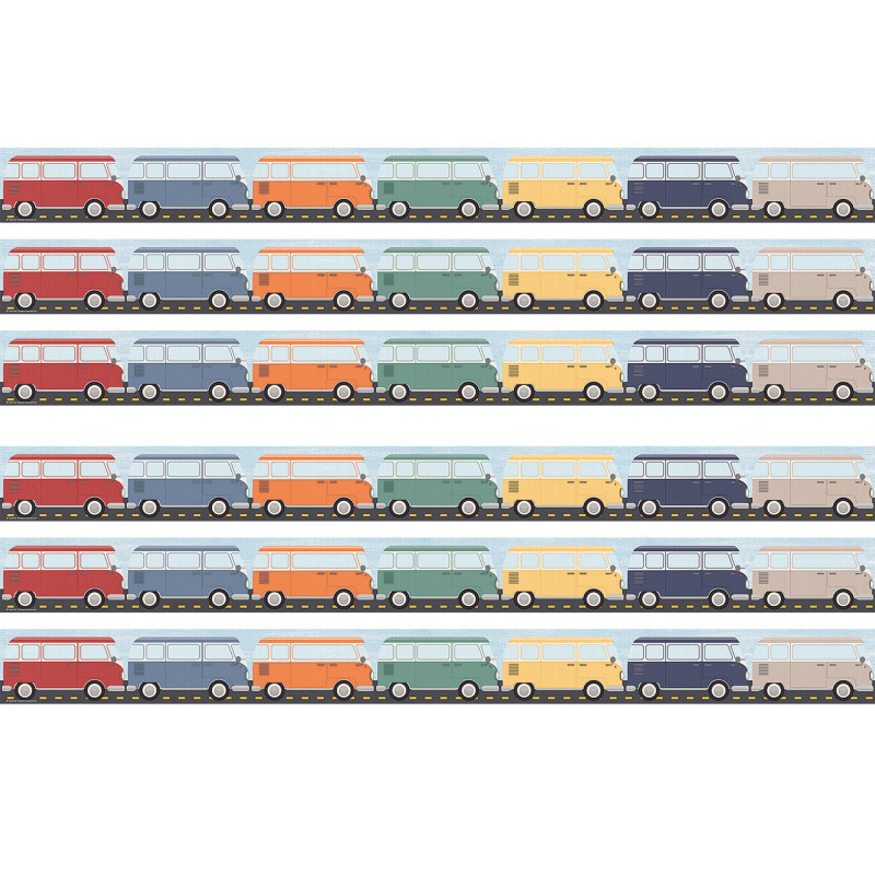 TEACHER CREATED RESOURCES Teacher Created Resources® Moving Mountains Road Trip Camper Vans Straight Border Trim, 35 Feet Per Pack, 6 Packs