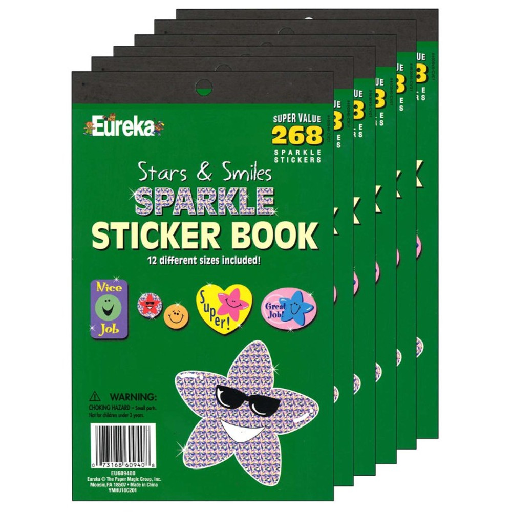 EUREKA Eureka® Stars & Smiles Sparkle Sticker Book, 6 Books