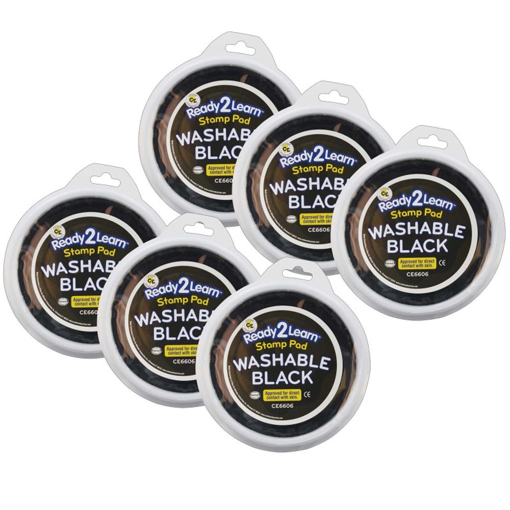 LEARNING ADVANTAGE READY 2 LEARN™ Jumbo Circular Washable Stamp Pad - Black - 5.75" dia. - Pack of 6