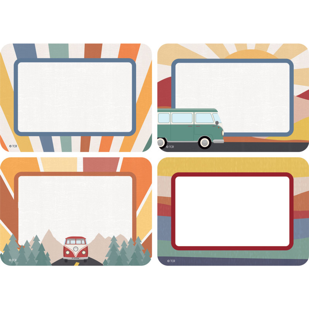 TEACHER CREATED RESOURCES Teacher Created Resources® Moving Mountains Road Trip Name Tags/Labels - Multi-Pack, 3-1/2" x 2-1/2", Pack of 36