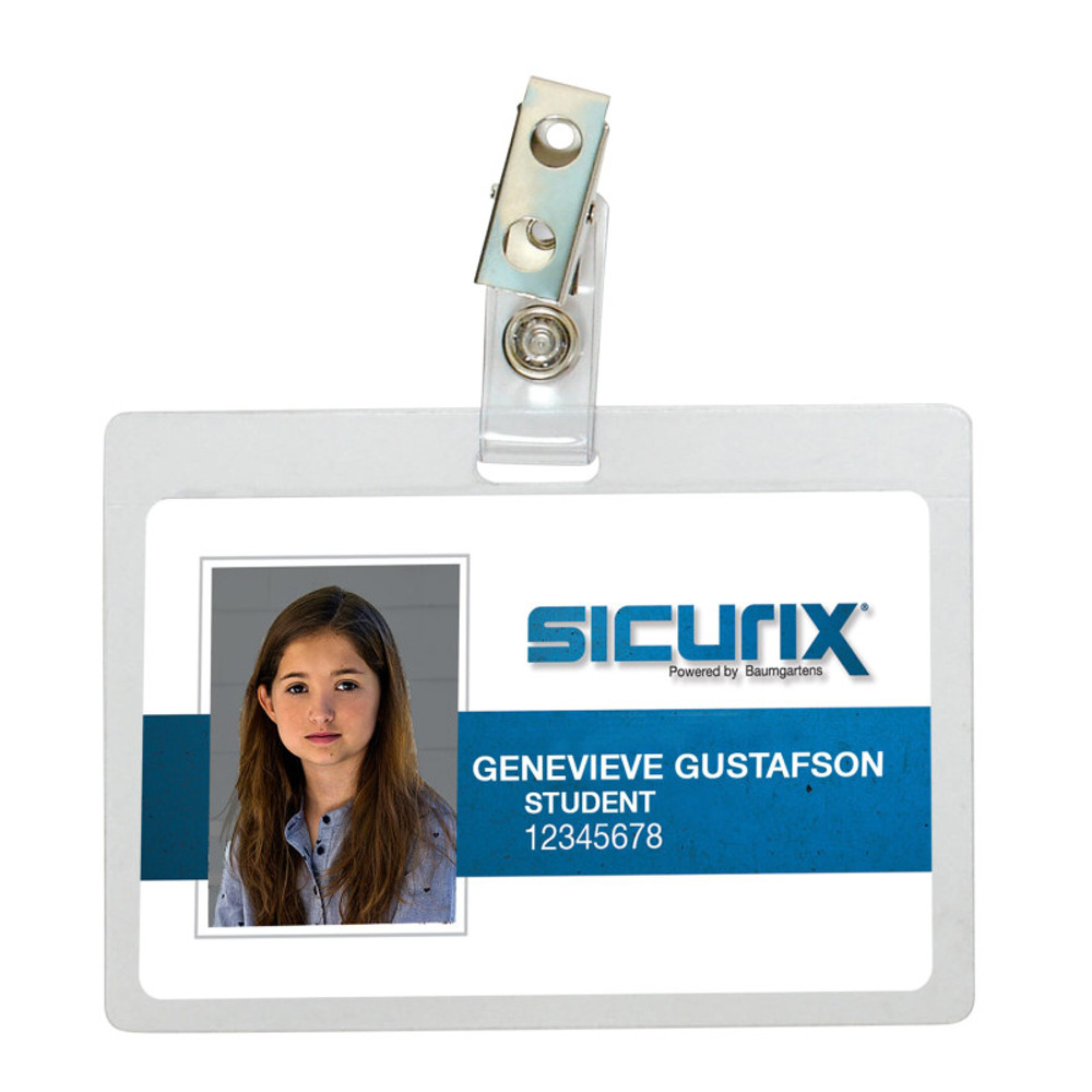 BAUMGARTENS INC SICURIX Self Laminating Badge Holders with Clip, Horizontal, Clear, Pack of 25