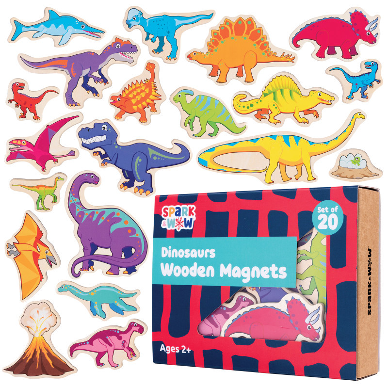 LEARNING ADVANTAGE Spark & Wow Wooden Magnets - Dinosaurs - Set of 20