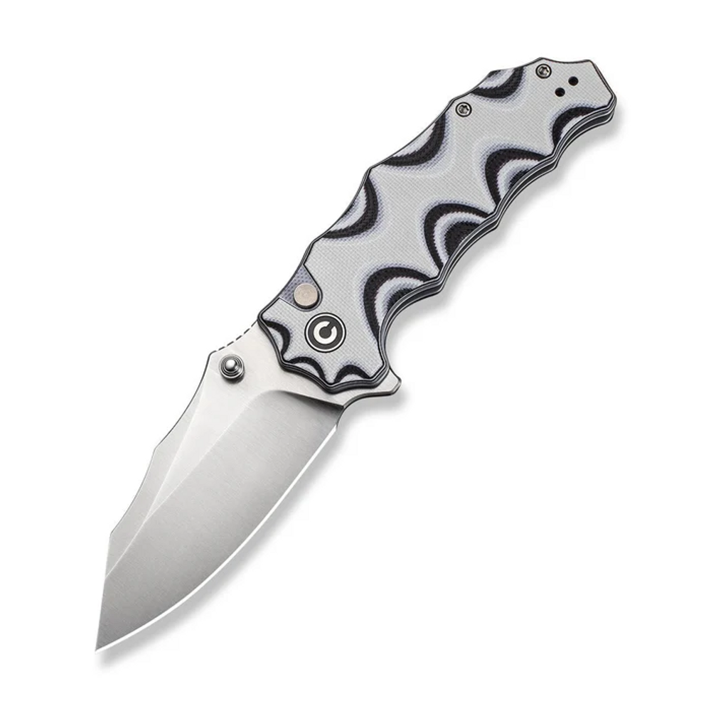 CIVIVI Knives Natterjack Flipper & Thumb Stud & Button Lock Knife Milled White and Black Layered G10 Handle