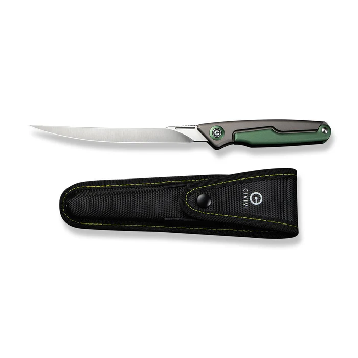 CIVIVI Knives Shawka Folding Fillet Knife Gray And Green Aluminum Handle (5.81"" Satin Finished 14C28N Blade) C22029B-3, With 1PC Black Nylon Sheath