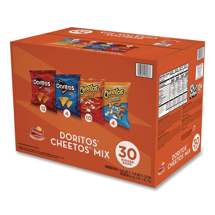 FRITO-LAY, INC. 22002673 Doritos and Cheetos Variety Pack, Assorted Flavors, Assorted Sizes, 30 Bags/Carton