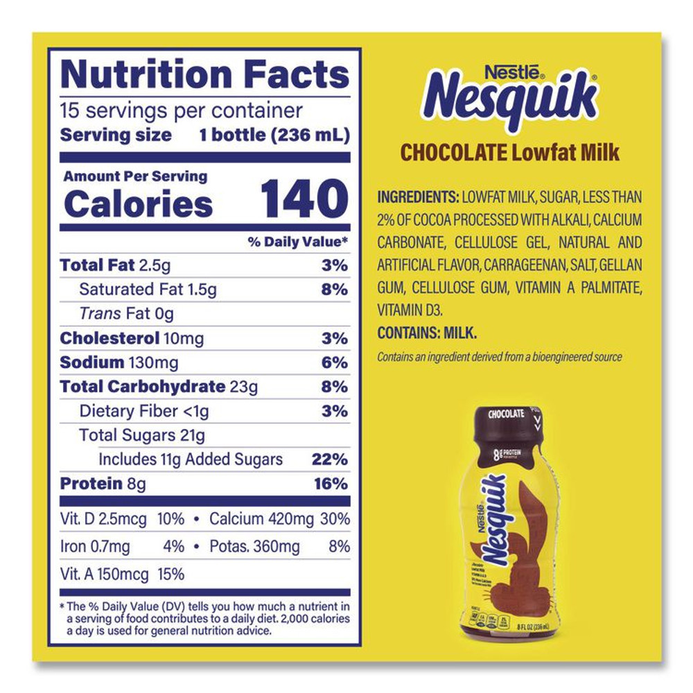NESTLE Nestlé® 22002681 Nesquik Chocolate Lowfat Milk, 8 oz Bottle, 15/Carton