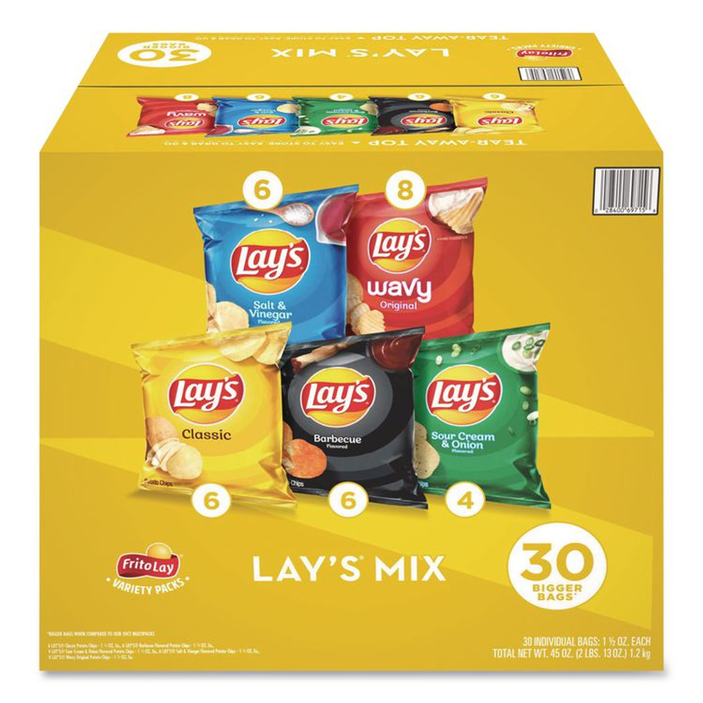 FRITO-LAY, INC. 22002672 Potato Chip Variety Mix, Assorted Flavors, 1.5 oz Bag, 30 Bags/Carton