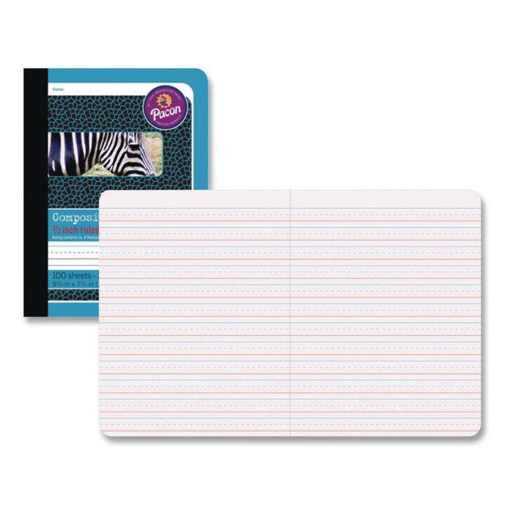 PACON CORPORATION 2425 Primary Composition Book, D'Nealian 1-3, Zaner-Bloser 2, Manuscript Rule (1/2"), Blue/Black Cover, (100) 9.75 x 7.5 Sheets