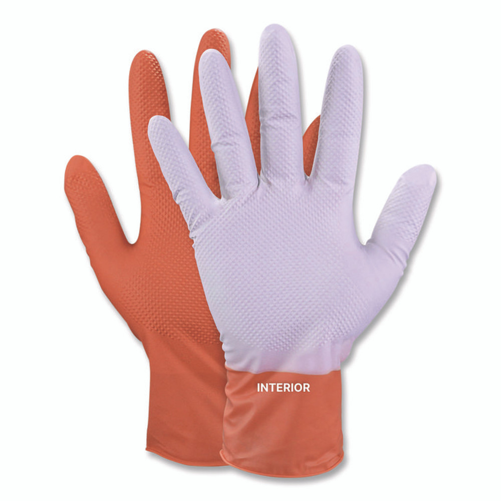 AMMEX CORPORATION GloveWorks® by GWUOFN46050 Ultra Industrial Flock-Lined Nitrile Disposable Gloves, Large, 8 mil Thick, 9.06" Long, Orange, 50/Box, 10 Boxes/Carton