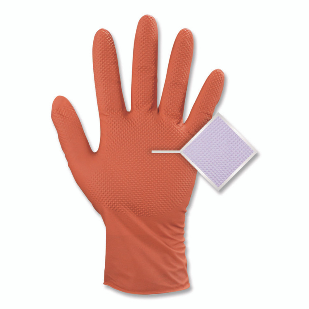 AMMEX CORPORATION GloveWorks® by GWUOFN46050 Ultra Industrial Flock-Lined Nitrile Disposable Gloves, Large, 8 mil Thick, 9.06" Long, Orange, 50/Box, 10 Boxes/Carton