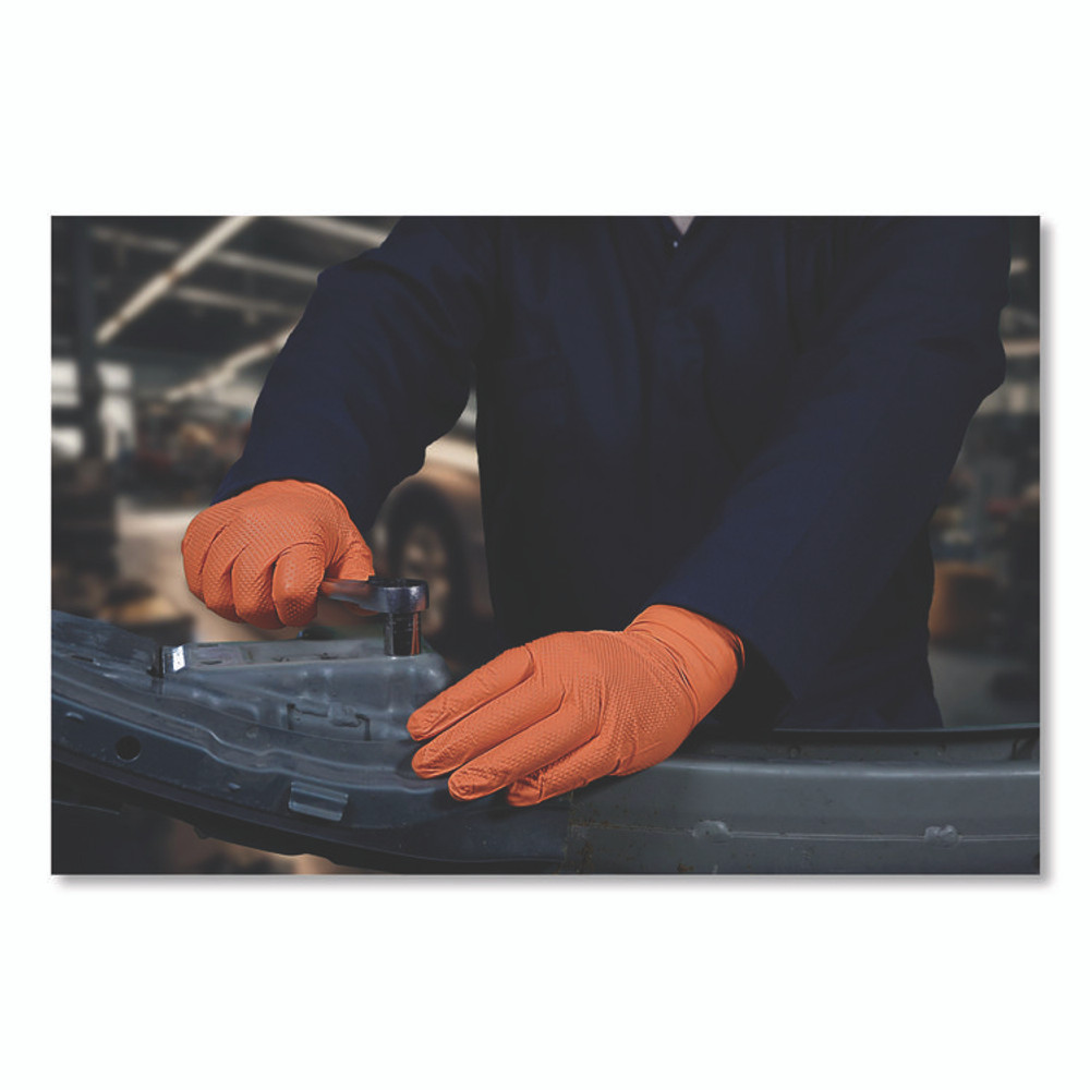 AMMEX CORPORATION GloveWorks® by GWUOFN46050 Ultra Industrial Flock-Lined Nitrile Disposable Gloves, Large, 8 mil Thick, 9.06" Long, Orange, 50/Box, 10 Boxes/Carton