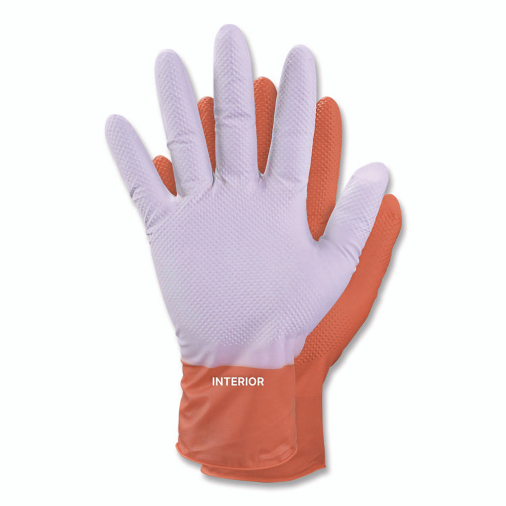 AMMEX CORPORATION GloveWorks® by GWUOFN46050 Ultra Industrial Flock-Lined Nitrile Disposable Gloves, Large, 8 mil Thick, 9.06" Long, Orange, 50/Box, 10 Boxes/Carton