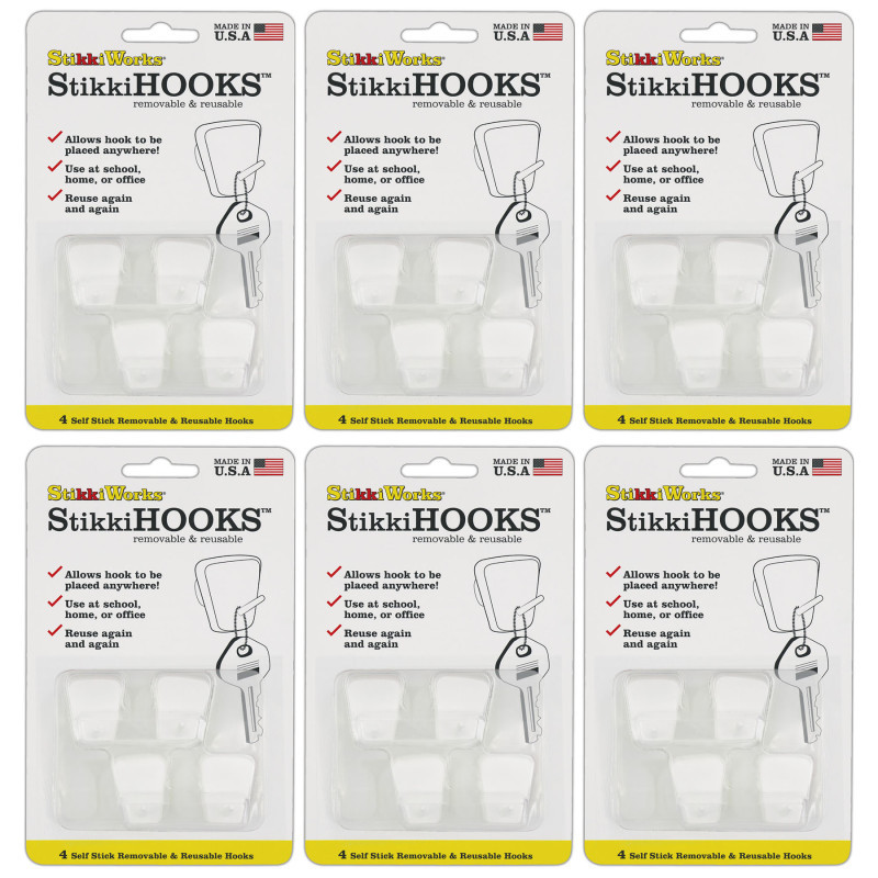 FPC CORPORATION StikkiWorks StikkiHOOKS®, White, 4 Per Pack, 6 Packs