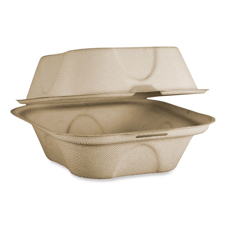 WORLD CENTRIC TOSCU15BLFP Fiber Hinged Takeout Containers, Burger Box, 6.5 x 6 x 3.2, Natural, Paper, 500/Carton