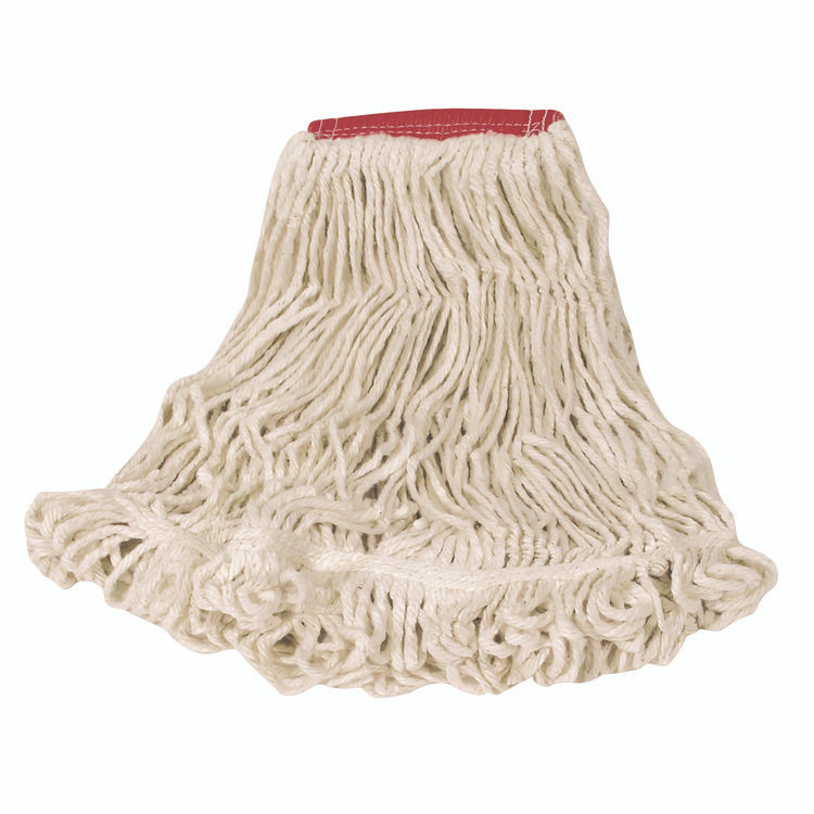 RUBBERMAID COMMERCIAL PROD. D253 WHI Super Stitch Looped-End Wet Mop Head, Cotton/Synthetic, Large Size, Red/White