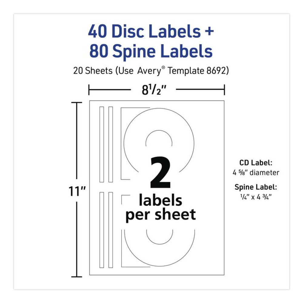 AVERY PRODUCTS CORPORATION 8692 Inkjet CD Labels, Matte White, 40/Pack