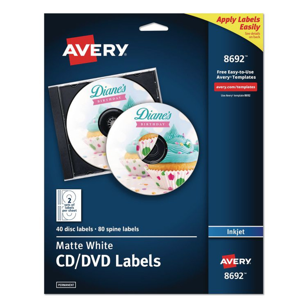 AVERY PRODUCTS CORPORATION 8692 Inkjet CD Labels, Matte White, 40/Pack