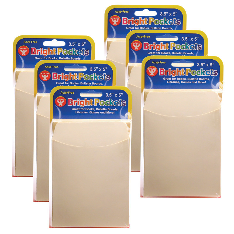 HYGLOSS PRODUCTS INC. Hygloss® Library Pockets, 3.5" x 4.5", Non-Adhesive, Manila, 40 Per Pack, 6 Packs