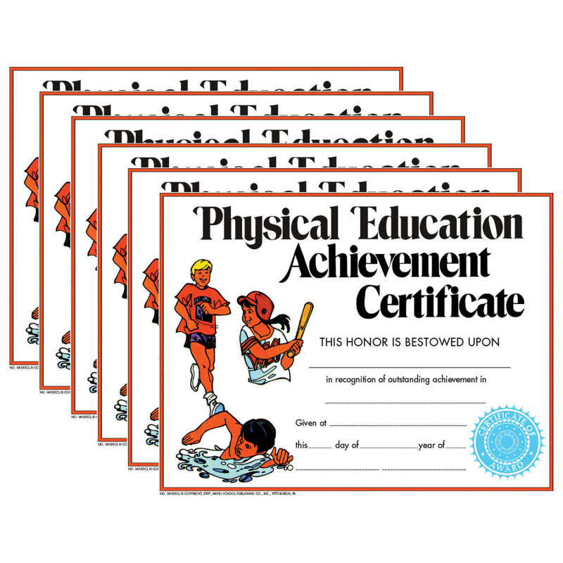 FLIPSIDE Hayes Publishing Physical Education Achievement Certificate, 8.5" x 11", 30 Per Pack, 6 Packs