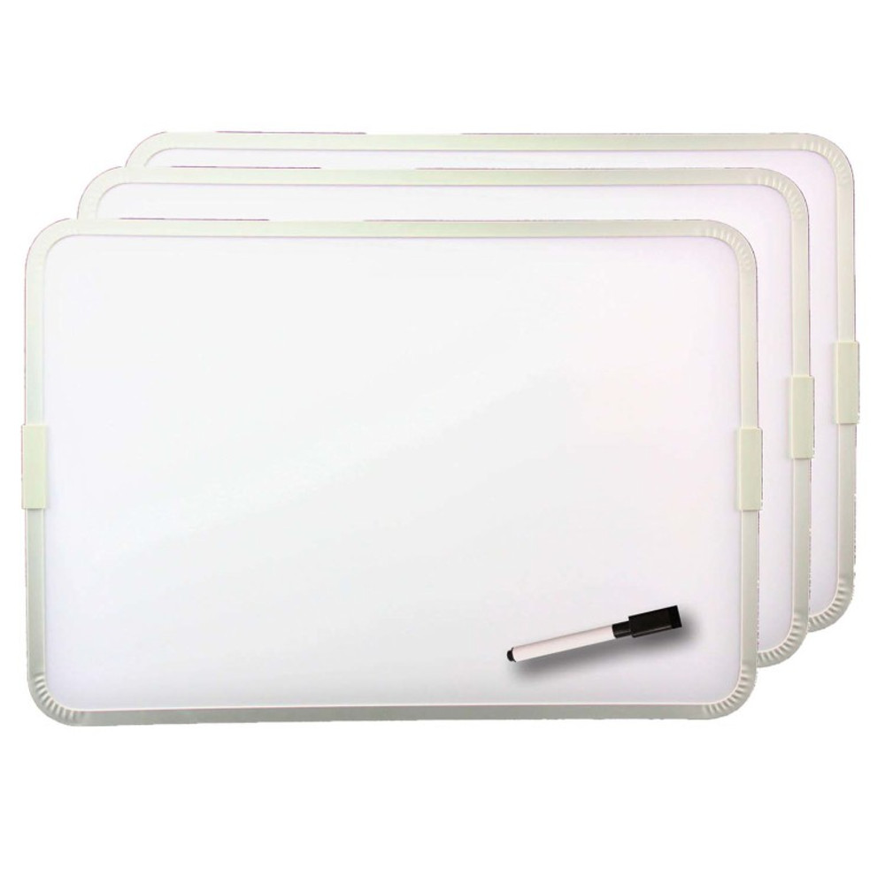 FLIPSIDE Flipside Products Two-Sided Aluminum Framed, Magnetic Dry Erase Board with Pen, 12" x 17.5", Pack of 3