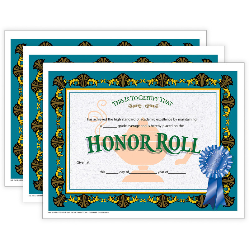 FLIPSIDE Hayes Publishing Honor Roll Certificate, 30 Per Pack, 3 Packs