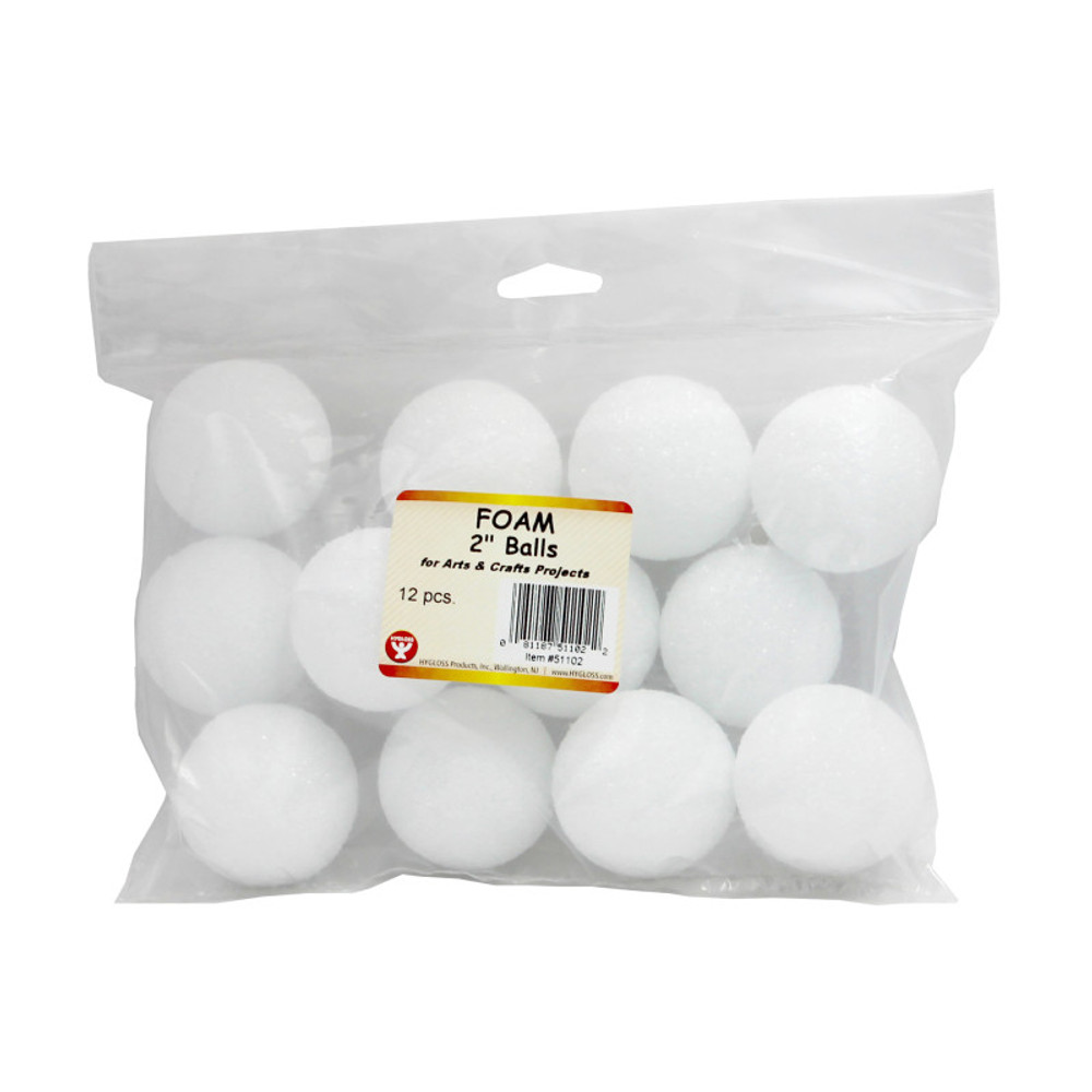 HYGLOSS PRODUCTS INC. Hygloss® Craft Foam Balls, 2 Inch, White, Pack of 12 HYGLOSS PRODUCTS INC. Hygloss® Craft Foam Balls, 2 Inch, White, Pack of 12