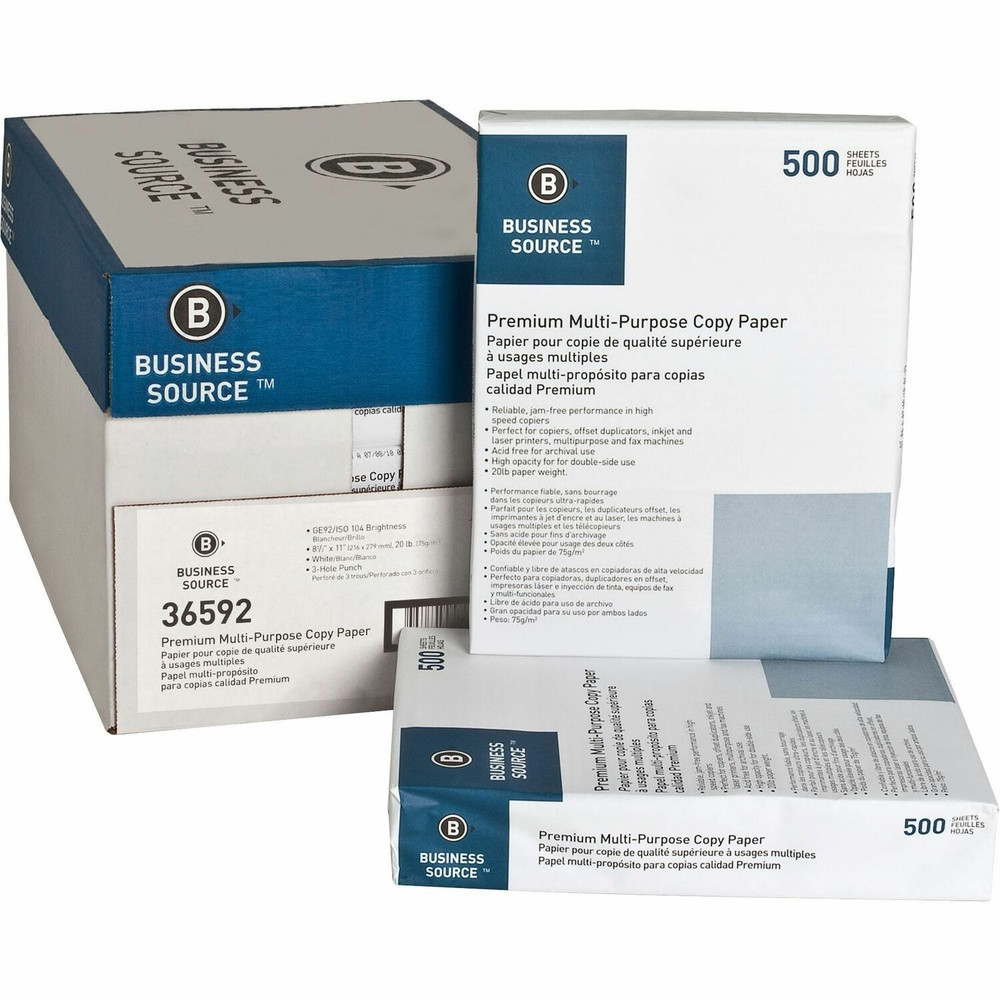Business Source 36592 Business Source 3HP Premium Multipurpose Copy Paper - White