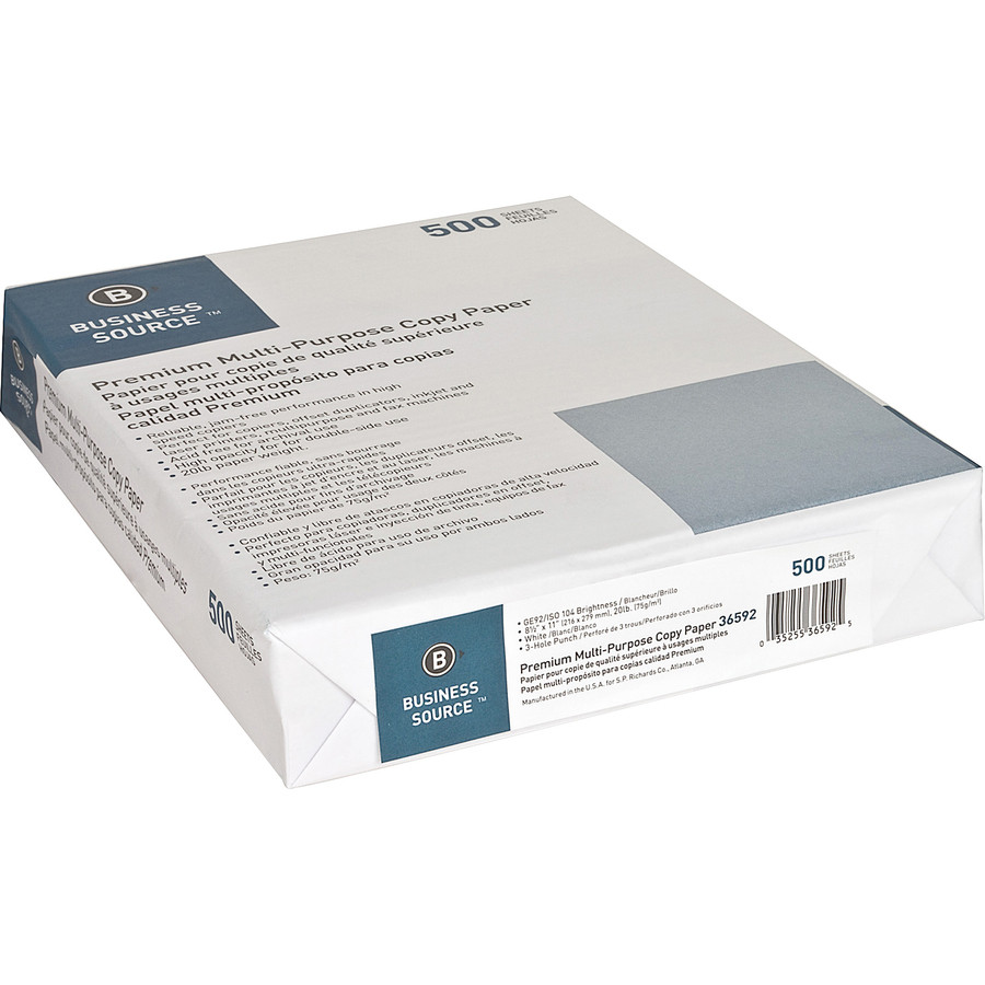 Business Source 36592 Business Source 3HP Premium Multipurpose Copy Paper - White