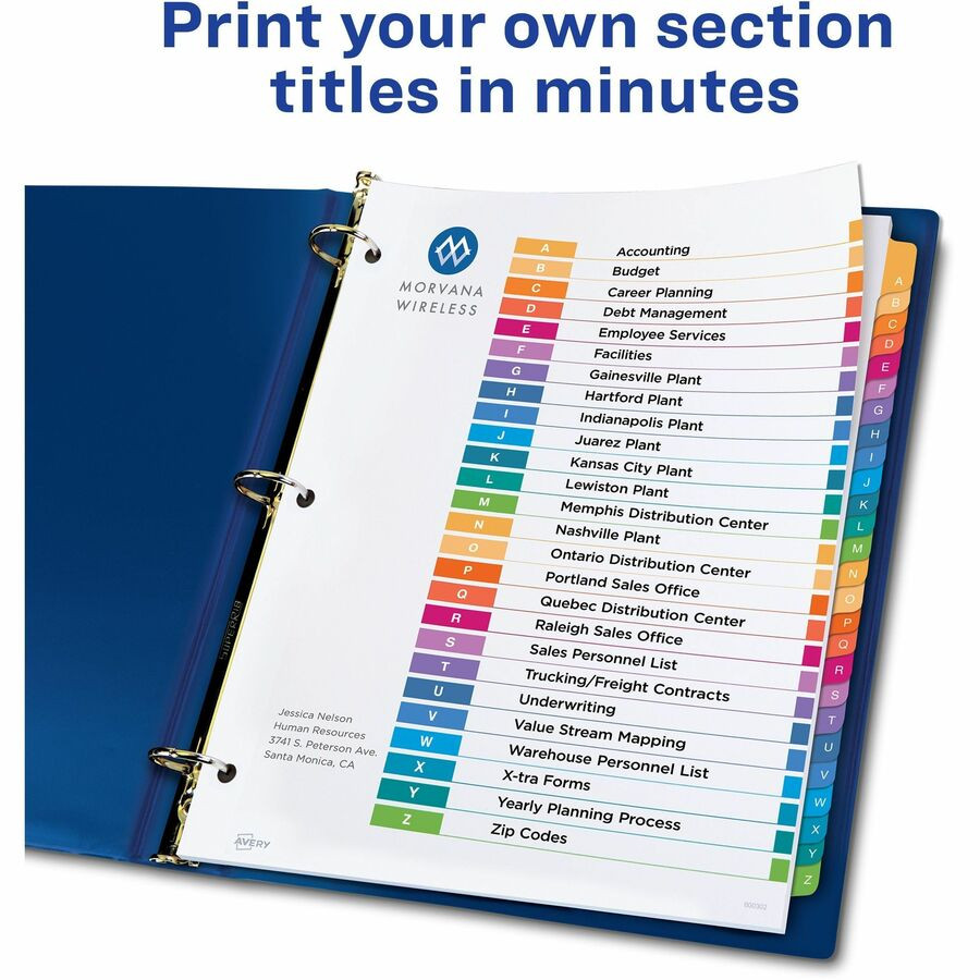 Avery Avery&reg; 11125 Avery&reg; Ready Index&reg; Table of Contents Dividers for Laser and Inkjet Printers, A-Z