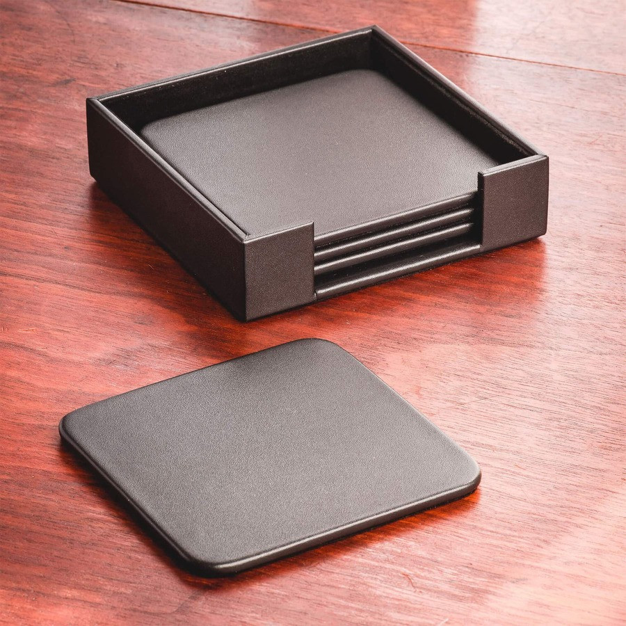 Dacasso Limited, Inc Dacasso A1081 Dacasso Leather Coasters - Set of 4 Square with Holder