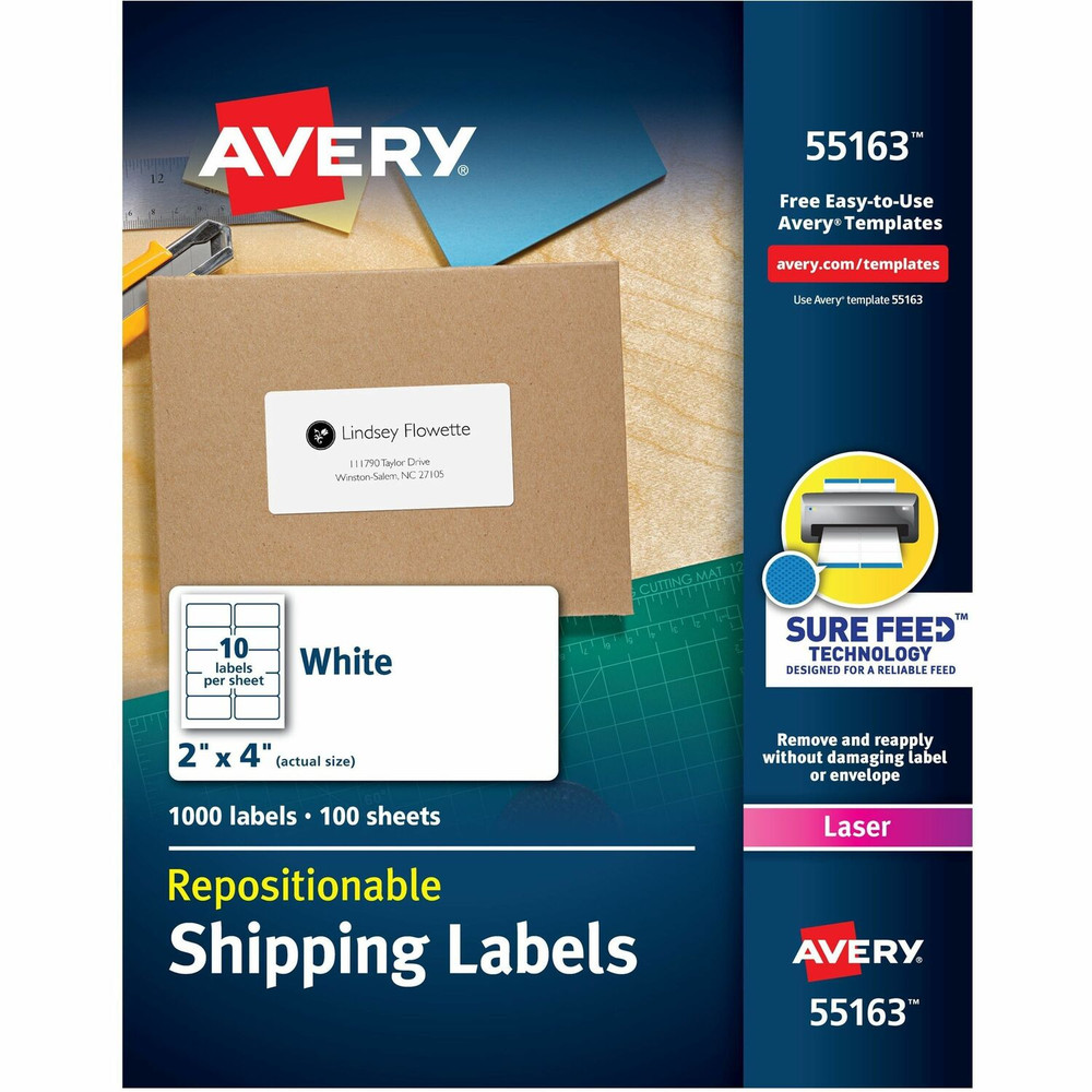 Avery Avery&reg; 55163 Avery&reg; Repositionable Labels, Sure Feed, 2" x 4" , 1,000 Labels (55163)