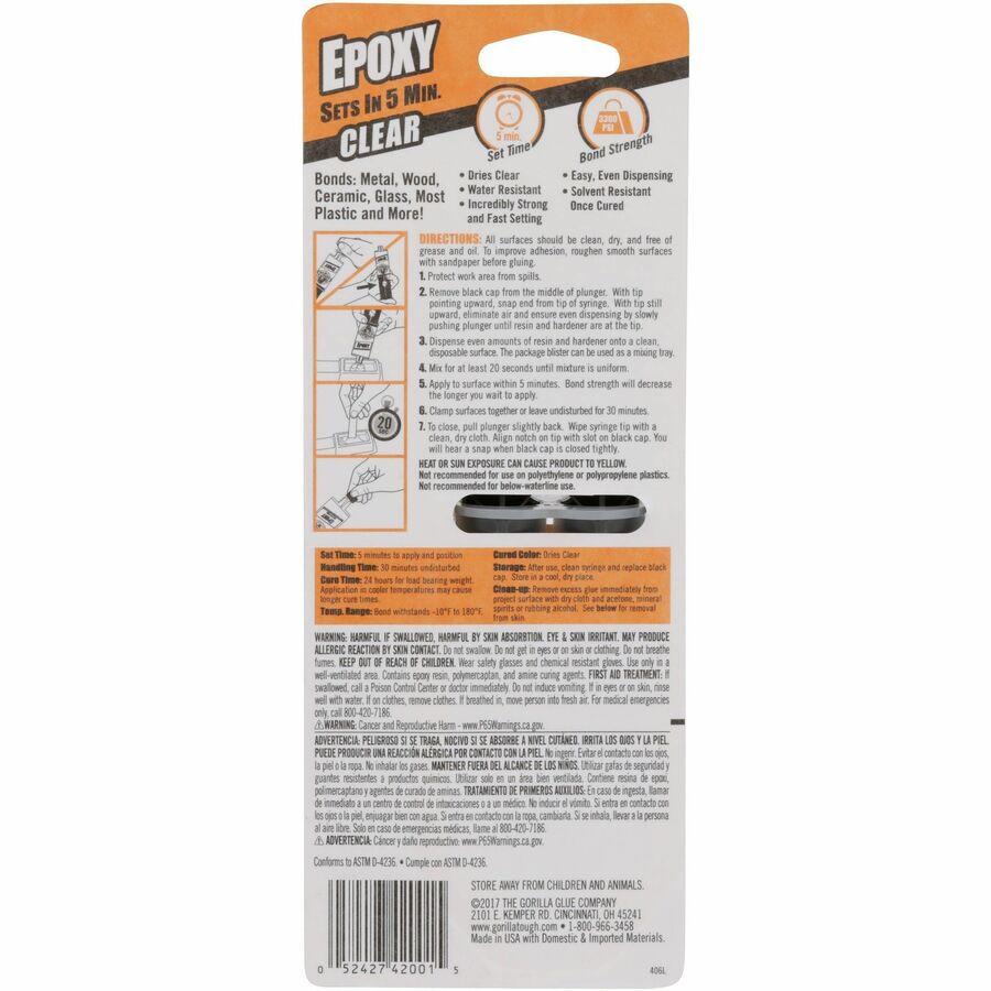 Gorilla Glue, Inc Gorilla Glue 4200101 Gorilla Glue Epoxy Clear Glue