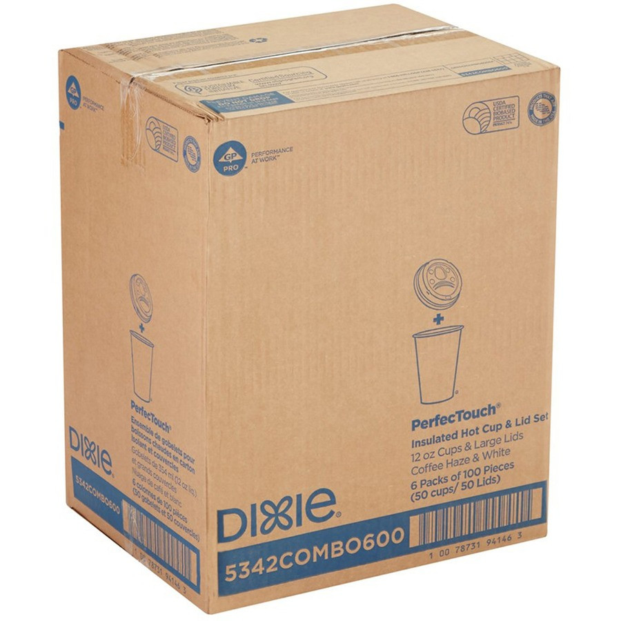Georgia Pacific Corp. Dixie 5342COMBO6 Dixie PerfecTouch 12 oz Hot Coffee Cup and Lid Sets by GP Pro