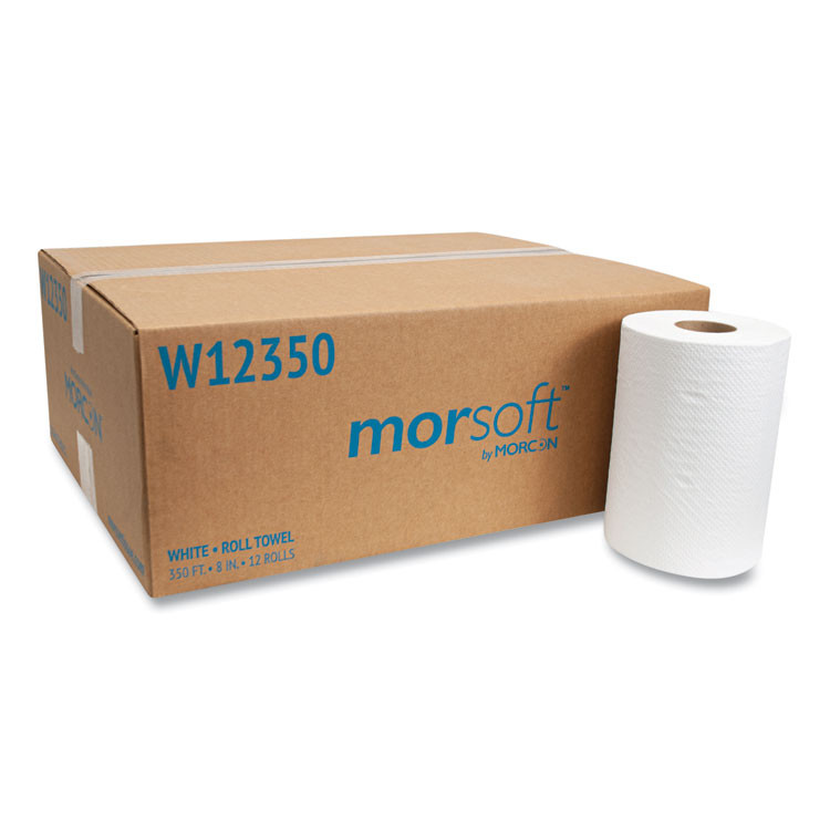 MORCON Tissue W12350 Morsoft Universal Roll Towels, 1-Ply, 8" x 350 ft, White, 12 Rolls/Carton