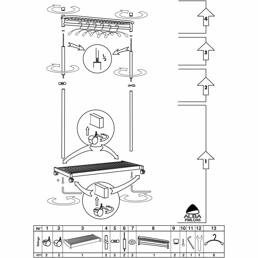 Alba, Inc Alba PMLUX6 Alba 2-shelf Mobile Chrome Coat Rack
