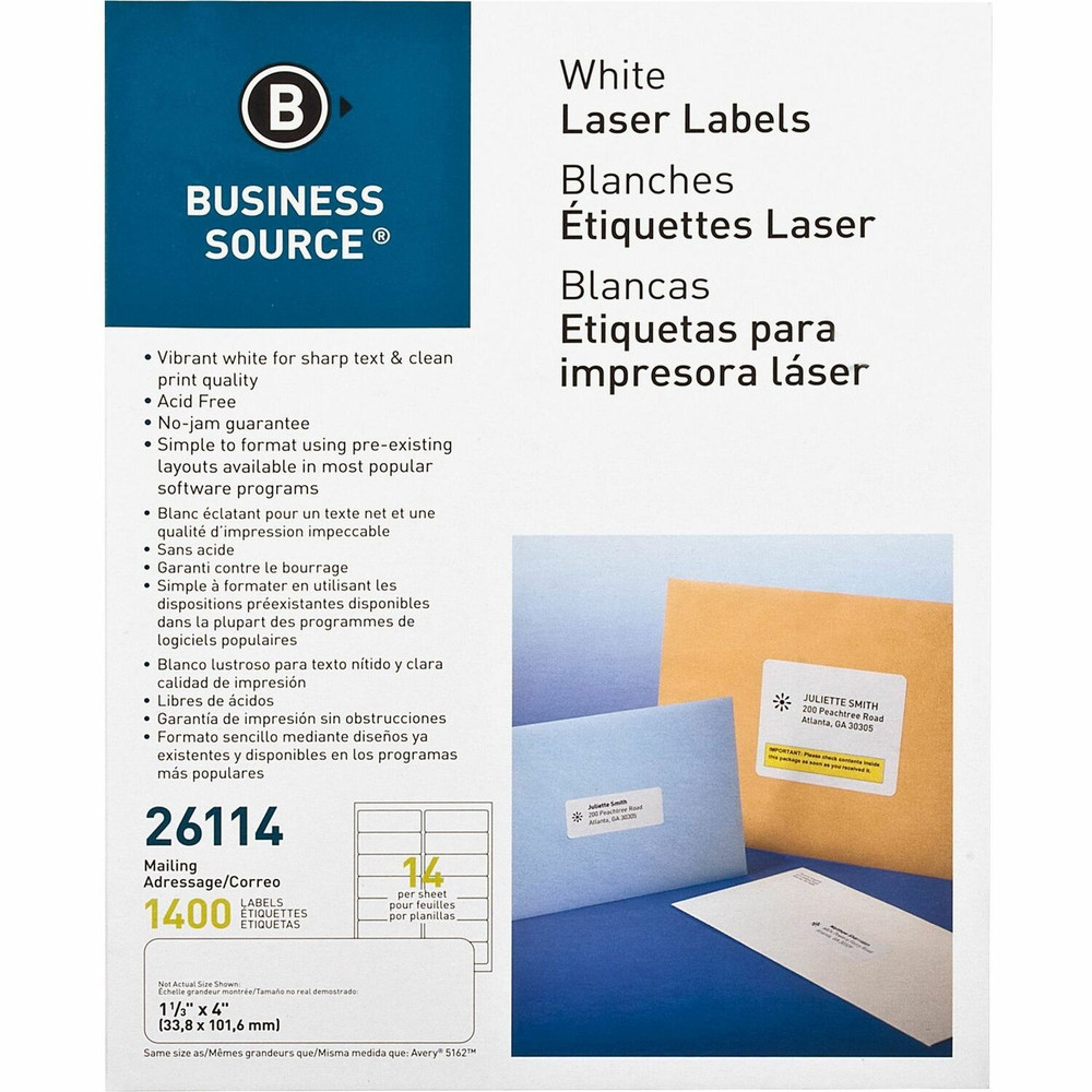Business Source 26114 Business Source Bright White Premium-quality Address Labels