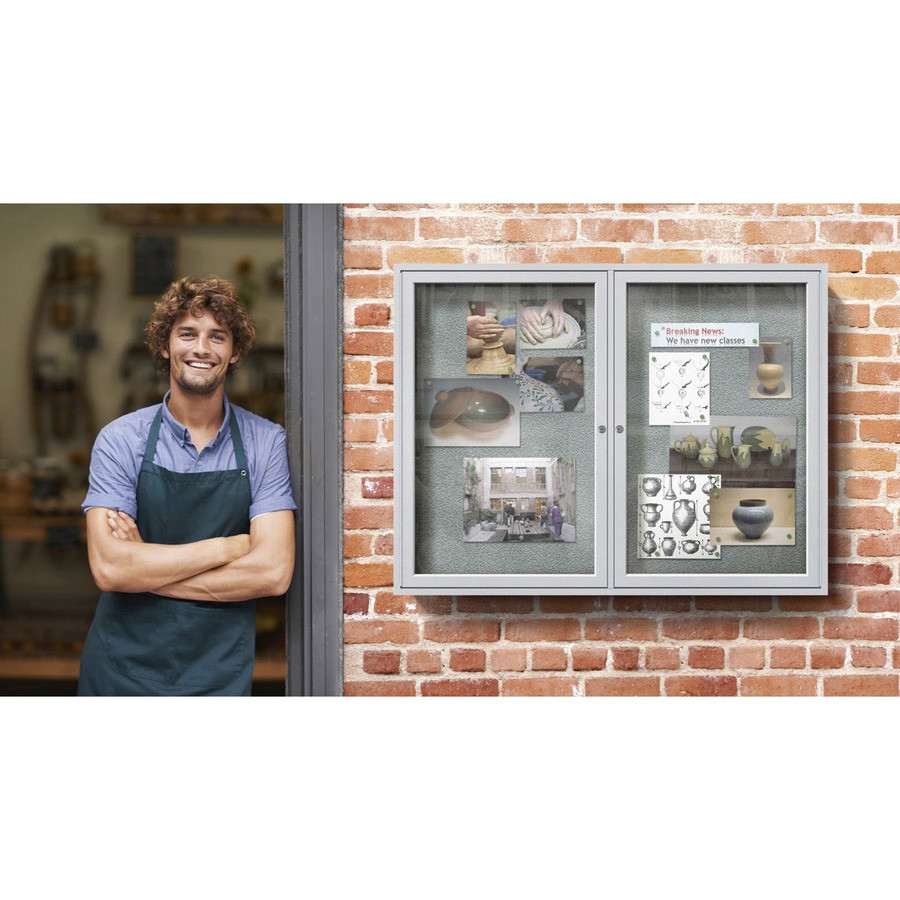 Ghent Manufacturing, Inc Ghent PA23648VX-193 Ghent 2 Door Enclosed Vinyl Bulletin Board with Satin Frame
