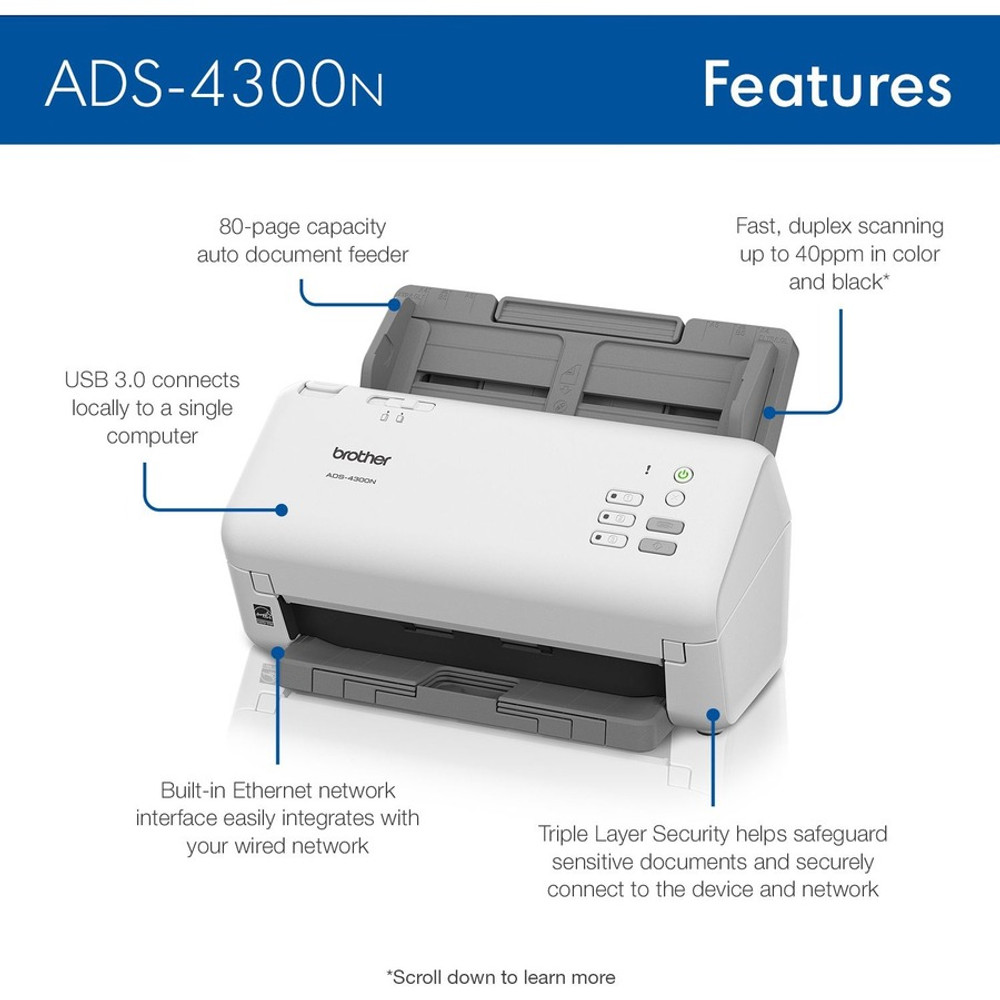 Brother Industries, Ltd Brother ADS4300N Brother Professional Desktop Scanner ADS-4300N