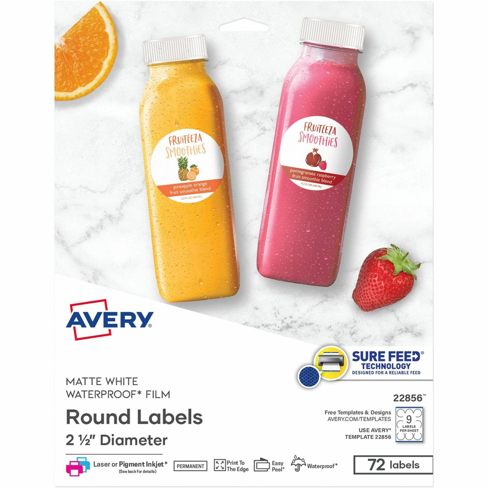 Avery Avery&reg; 22856 Avery&reg; Durable Waterproof Labels, 2.5" Diameter, 72 Total