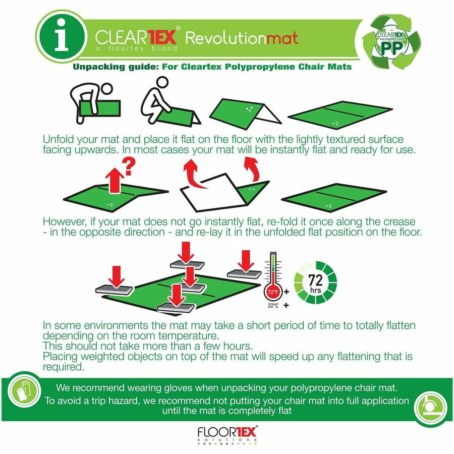 Floortex NCMFLLGC0004 Cleartex&reg; Polypropylene Rectangular Foldable Chair Mat for Carpets - 46" x 57"