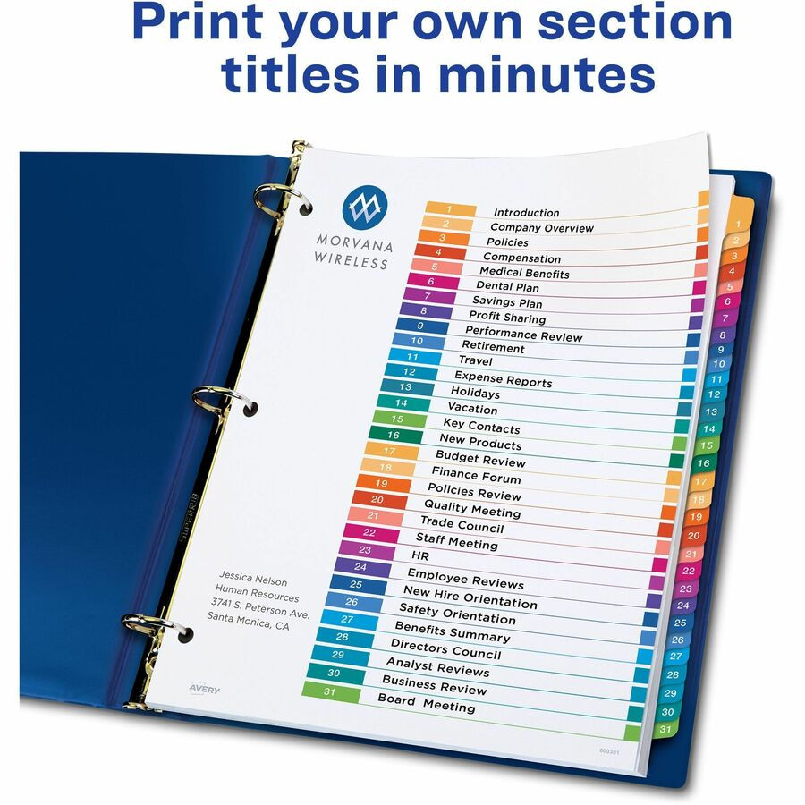 Avery Avery&reg; 11129 Avery&reg; Ready Index&reg; Table of Content Dividers for Laser and Inkjet Printers, 1-31