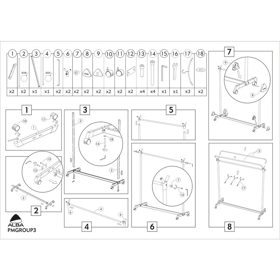 Alba, Inc Alba PMGROUP3 Alba Upper Shelf Double-sided Garment Rack