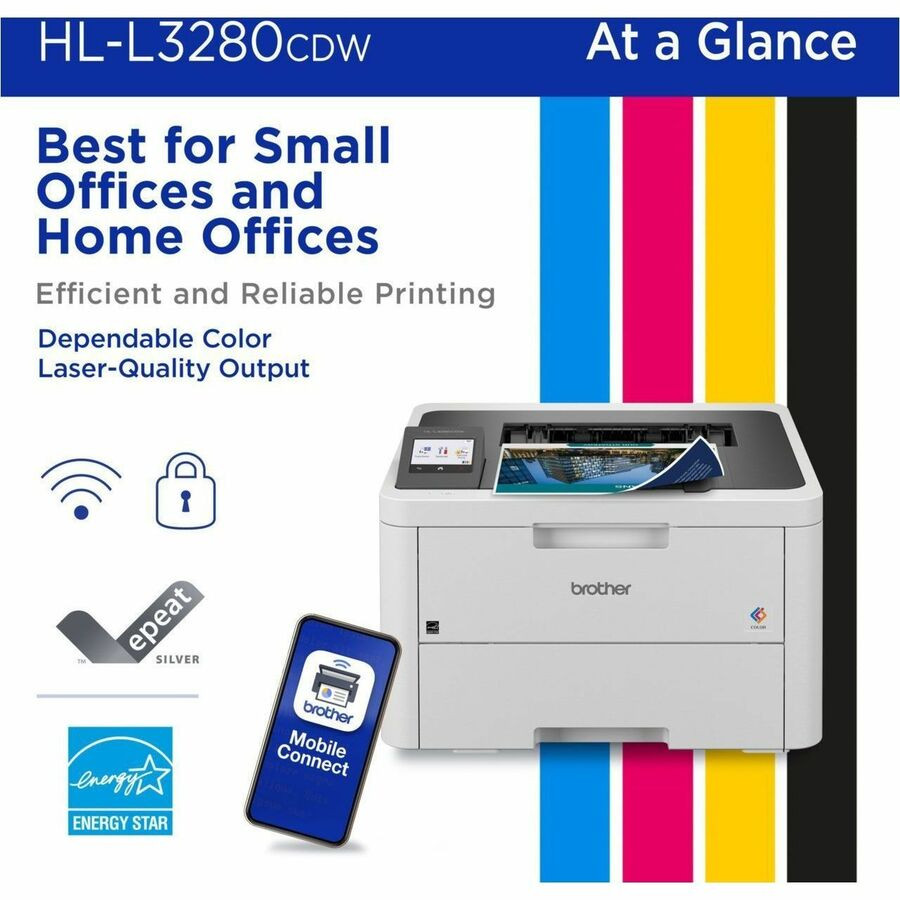 Brother Industries, Ltd Brother HLL3280CDW Brother HL-L3280CDW Wireless Compact Digital Color Printer with Laser Quality Output, Duplex and Mobile Printing & Ethernet