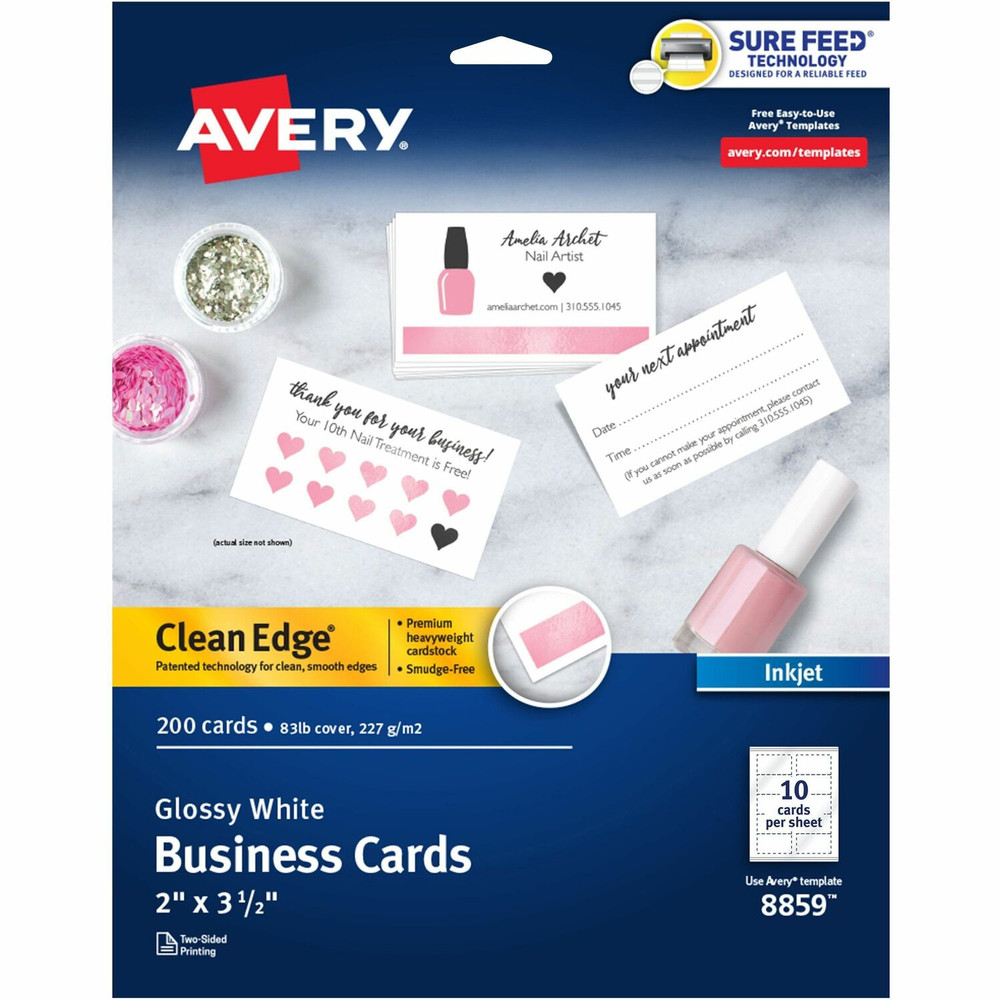 Avery Avery&reg; 8859 Avery&reg; Clean Edge Business Cards, 2" x 3.5" , Glossy, 200 (08859)