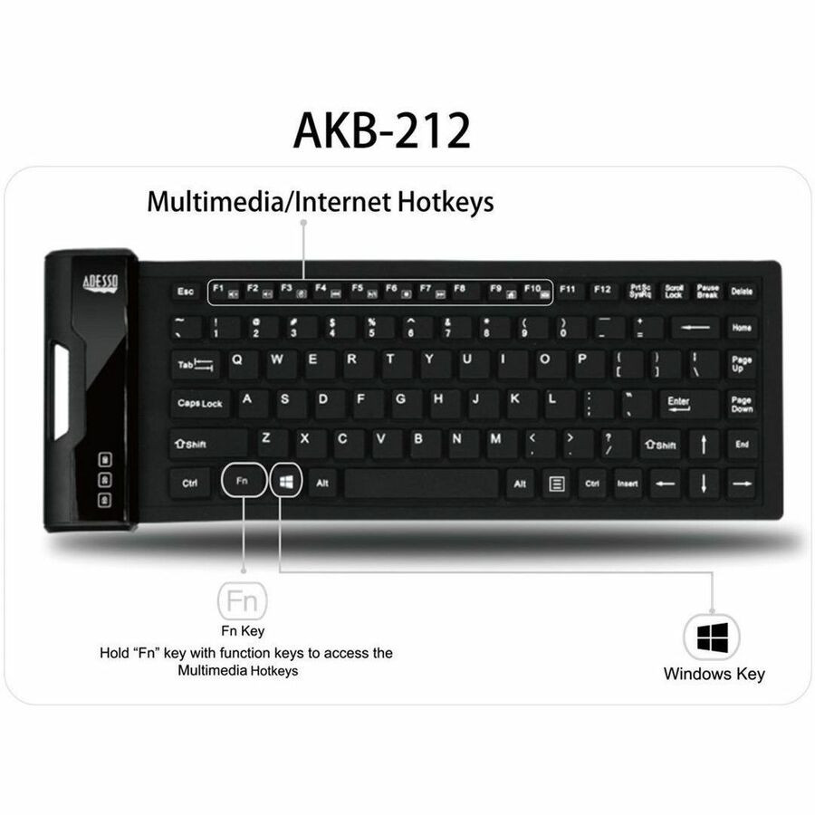Adesso, Inc Adesso AKB-212UB Adesso Antimicrobial Waterproof Flex Keyboard (Mini Size)