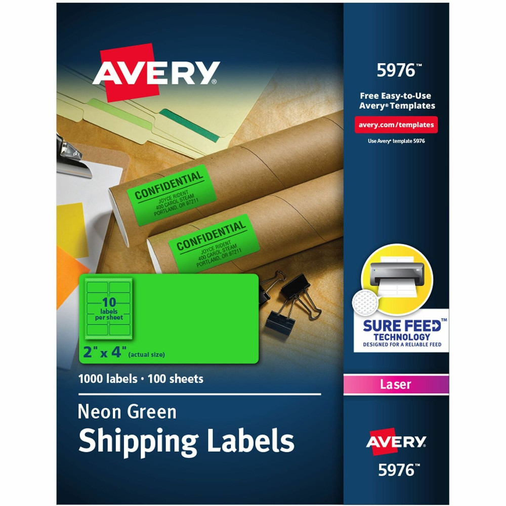 Avery Avery&reg; 5976 Avery&reg; 2"x 4" Neon Shipping Labels with Sure Feed, 1,000 Labels (5976)