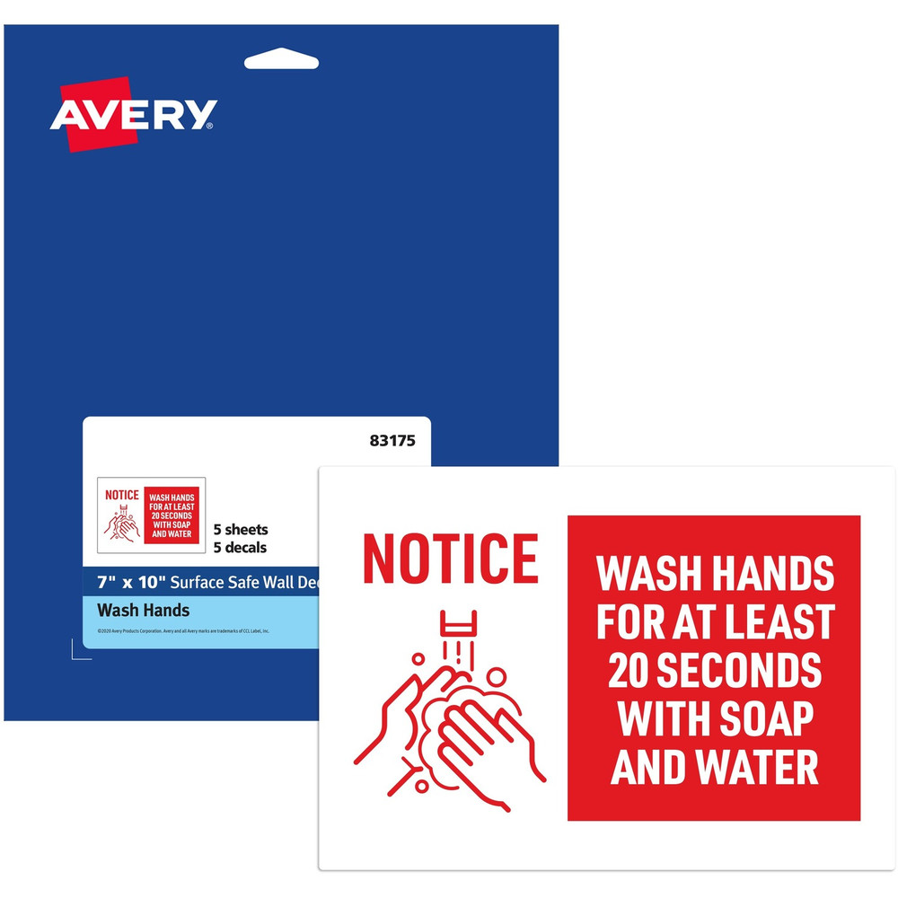 Avery Avery&reg; 83175 Avery&reg; Surface Safe NOTICE WASH HANDS Wall Decals