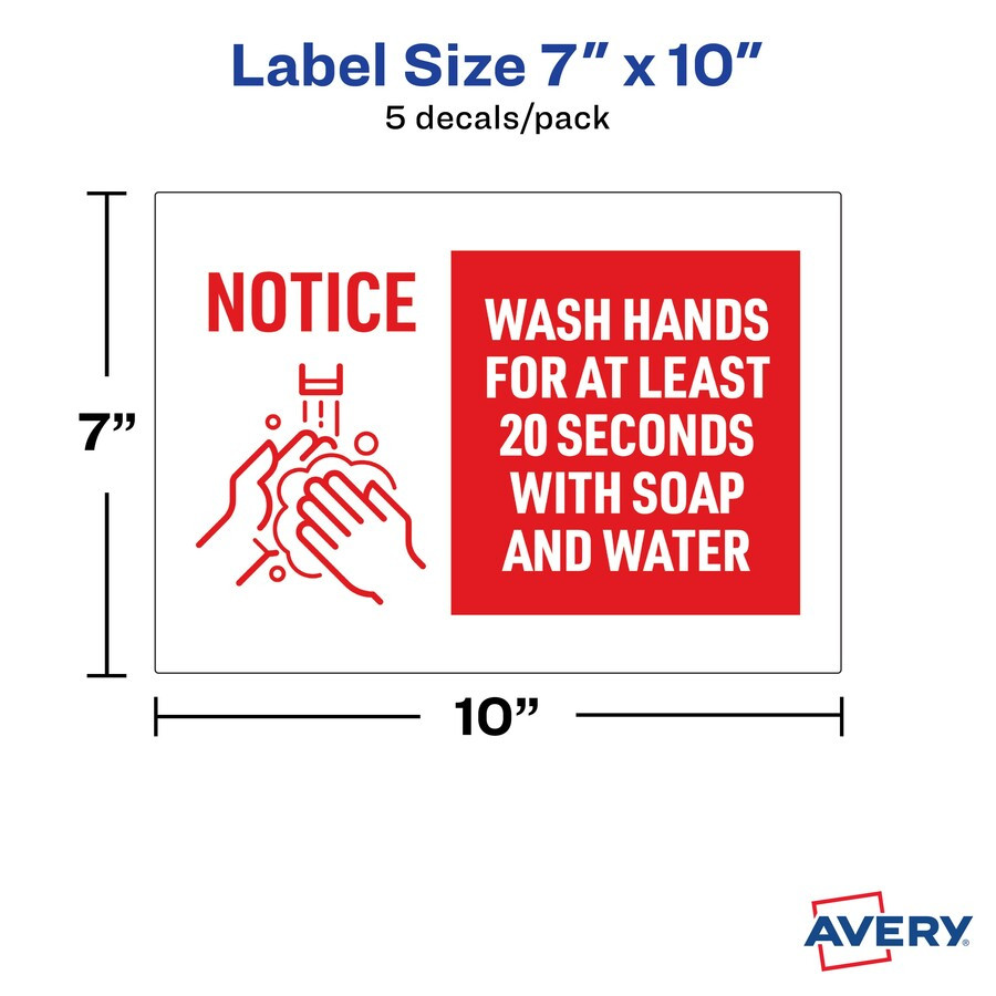 Avery Avery&reg; 83175 Avery&reg; Surface Safe NOTICE WASH HANDS Wall Decals