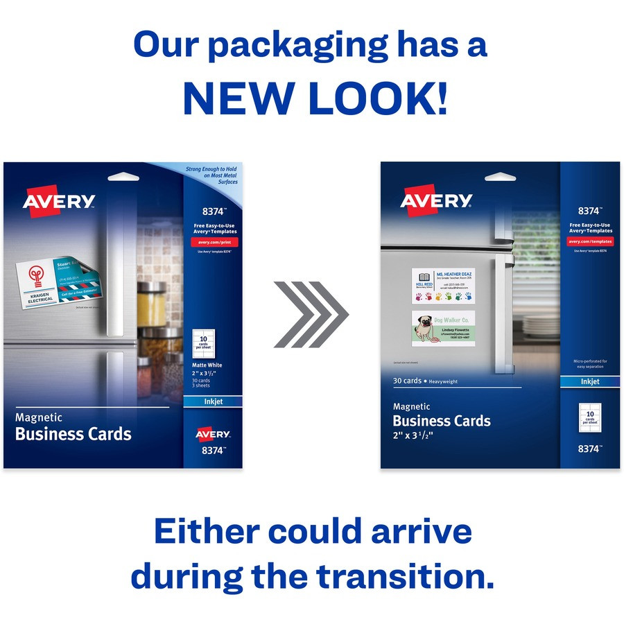 Avery Avery&reg; 08374 Avery&reg; Magnetic Business Cards, 2" x 3-1/2" , Matte White, 30 Cards (8374)