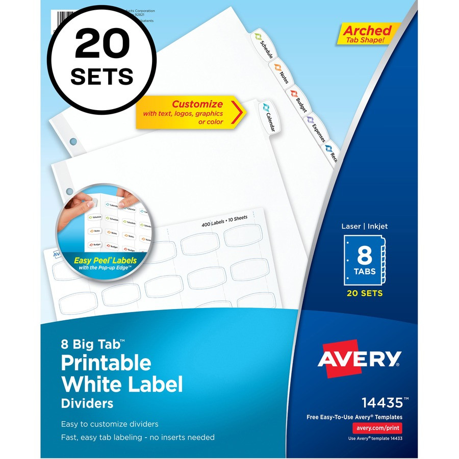 Avery Avery&reg; 14435 Avery&reg; Big Tab Printable White Label Dividers